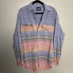 Vintage 90’s Wrangler Brushpopper Long Sleeve Denim Work Shore Shirt Rainbow Med